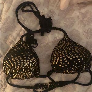 black and gold triangle bikini top